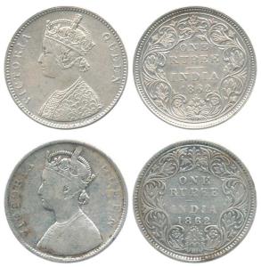 Victoria Queen, Silver Rupee (2), 1862, Bombay Mint, A / II /0 /4 and B / I / 0 / 4. Fine+