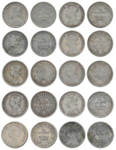Victoria Queen / Empress, Silver ¼ Rupee (10), 1874 (2), 1886 (2), 1889 (3), 1894, 1898 an