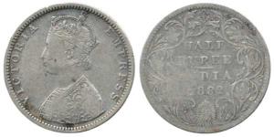 Victoria Empress, Silver ½ Rupee, 1882, Bombay Mint, B2 / II /DOT. Fine+, Rare.