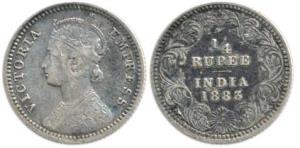 Victoria Empress, Silver ¼ Rupee, 1883, Calcutta Mint, 'C' incused. About Very Fine, Rare.