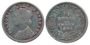 Victoria Empress, Silver ¼ Rupee, 1886, Bombay Mint, C / II / 'B' raised. Very Fine, Rare.