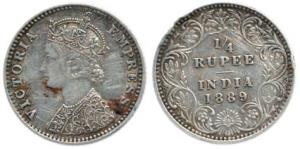 Victoria Empress, Silver ¼ Rupee, 1889, Bombay mint,'B' incused. Very Fine+.