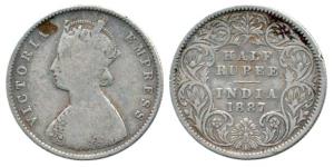 Victoria Empress, Silver ½ Rupee, 1887, Calcutta Mint, A / I / 'C' incused. Fine+, Scarce.