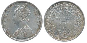 Victoria Queen, Silver Rupee, 1874, Bombay Mint, A2 / II / no dot. Very Fine, Scarce.