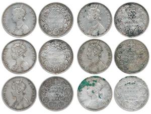 Victoria Queen / Empress, Silver Rupee (6), 1874, Bombay Mint, 1875, Bombay Mint, 1878, Ca