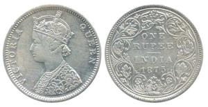 Victoria Queen, Silver Rupee, 1875, Bombay Mint, C1 / II / dot. Very Fine, Rare.