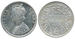 Victoria Queen, Silver Rupee, 1875, Bombay Mint, C1 / II / dot. Very Fine, Rare.