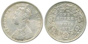 Victoria Queen, Silver Rupee, 1875, Bombay Mint, A2 / II / no dot. Very Fine, Rare.