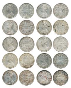 Victoria Queen / Empress, Silver Rupee (10), 1875, A2 / II / dot, 1876, A2 / II / dot (2),