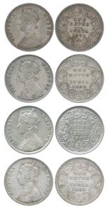 Victoria Queen / Empress, Silver Rupee (4), 1876, Calcutta Mint, A1 / I / no mint mark, 18