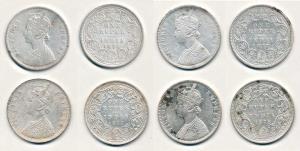 Victoria Empress, Silver Rupee (4), 1877 and 1878, Calcutta Mint, A1 / I / no mint mark, a
