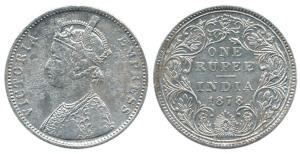 Victoria Empress, Silver Rupee, 1878, Bombay Mint, A 3 / II / no dot. Fine, Very Rare.