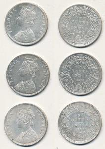 Victoria Empress, Silver Rupee (3), 1882, Calcutta Mint, A1 / I / 'C' incused, 1882, Bomba