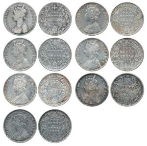 Victoria Empress, Silver Rupee (7), 1883, A3 / I / 'B' raised (2), 1884, A3 / II / 'B' rai
