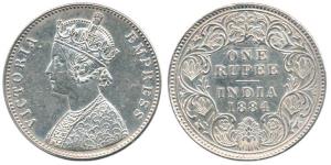 Victoria Empress, Silver Rupee, 1884, Bombay Mint, A3 / I / 'B' raised. Extremely Fine, Sc