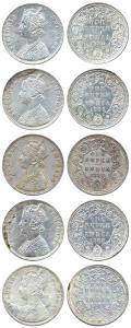 Victoria Empress, Silver, Rupee (5), 1885, Bombay Mint, obv A3 / rev I, 'B' Raised. Fine+ 