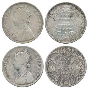 Victoria Empress, Silver Rupee (2), 1886 and 1887, Bombay Mint, A 3 / I / 'B' incused, 188