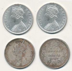 Victoria Empress, Silver Rupee (2), 1887, Calcutta Mint, C3 / I / 'C' incused and 1887, Bo
