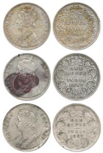 Victoria Empress, Silver Rupee (3), 1887, A4 / I / 'C' incuse, C2 /I / 'B' (raised), C2 / 