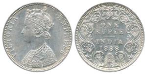 Victoria Empress, Silver Rupee, 1888, Bombay Mint, C2 / I / 'B' incused, normal 'B'. About
