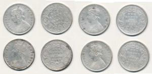 Victoria Empress, Silver Rupee (4), 1888, 1889, 1893 and 1900, Calcutta Mint, C3 / I 'C' i