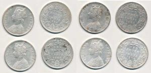 Victoria Empress, Silver Rupee (4), 1888, 1889, 1893, Bombay Mint, C2 / I / 'B' incused an