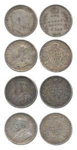 Edward VII and George V, Silver 2 Annas (4), 1906, Calcutta Mint, 1913, Bombay Mint, 1913,