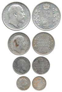Edward VII, Silver (4), Rupee, ½ Rupee, ¼ Rupee and 2 Annas, 1906, Calcutta Mint, except R
