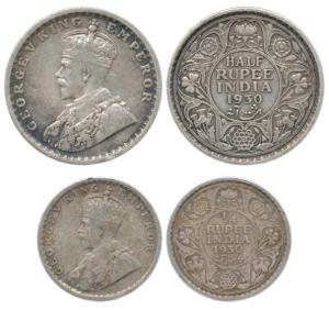 George V, Silver ½ Rupee and ¼ Rupee, 1930, Calcutta Mint, no dot. About Very Fine, Scarce