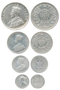George V, set of 4, Silver Rupee, 1/2, ¼ and 1/8, 1914. Fine+ to Very Fine+. (4)