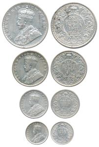 George V, set of 4, Silver Rupee, 1/2, ¼ and 1/8, 1917. Fine+ to Very Fine+. (4)