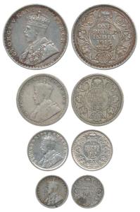 George V, Silver Rupee, ½ Rupee, ¼ Rupee and 2 Annas, 1915. Fine+ to Very Fine, Scarce as 