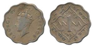 George VI, Cupro-Nickel 1 Anna, 1938, Calcutta Mint, First Head. Very Fine, Rare.