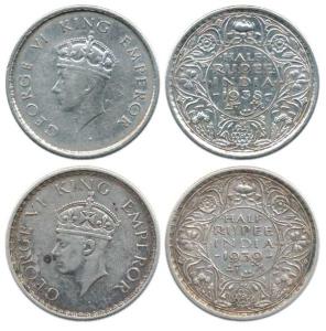 George IV, Silver ½ Rupee (2), 1938, Bombay Mint, head type I and 1939, Calcutta Mint, hea