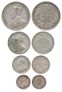 George V, Silver (4), Rupee, ½ Rupee, ¼ Rupee and 2 Annas, 1917. About Very Fine, Scarce a