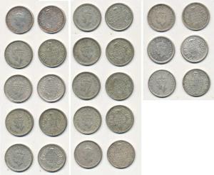 Gorge VI, Half Silver ¼ Rupee (13), 1939, Bombay Mint, 1940,Calcutta Mint, 1940, Bombay Mi