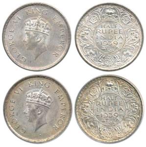 George VI, Silver ½ Rupee, 1939, Bombay and Calcutta Mint, head type II. Very Fine+, Rare.