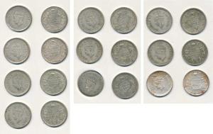 George VI, Half Silver ½ Rupee (10), 1940, 1941, 1942(2), 1943, 1944 (2), 1945, Bombay Min