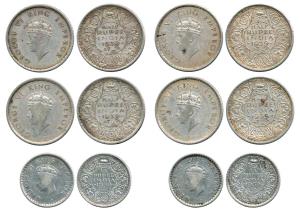 George VI, Silver ½ and ¼ Rupee, 1939, Calcutta Mint (3), 1939, Bombay Mint and ¼ Rupee, 1