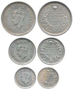 George VI, Half Silver Rupee, ½ Rupee and ¼ Rupee, 1943, Bombay Mint. Fine+ to Very Fine. 