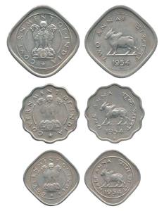 Cupro-Nickel 2 Annas, 1 Anna and ½ Anna, 1954, Bombay Mint. Very Fine+, Scarce as a set. (