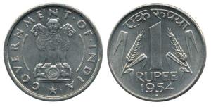 Cupro-Nickel Rupee, 1954, Bombay Mint. Extremely Fine, Rare.