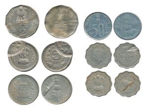 Assorted Republic India Errors, brockage and double strike, 1 Anna, 50 paise (2), Rupees 2
