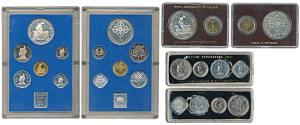 Bhutan 3 different sets of 1974; Proof coin set of 6, 5 Chetrums (Ch) to 15 Ngultrums (Nu)