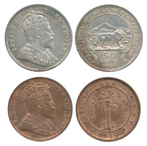 East Africa, Edward, Silver 50 Cents, 1906.; Ceylon, Edward, Copper Cent, 1910. Very Fine+
