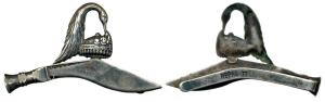 Nepalese Cap Badge, Silver Monogram, typical royal Nepalese head gear mounted on a kukri. 