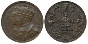 Delhi Durbar 1911, Bronze Medal, conjoined busts of George V and Mary on obv., date 1911 w