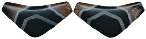 Bead, from Malwa region, Triangular V shape, similar in shape to a boomerang, in colours o