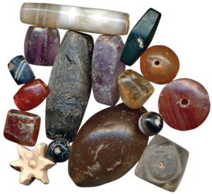 Beads, used for jewellery, a group of mixed beads of carnelian, jasper, agate, chalcedony,