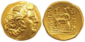 Danubian Celts in imitation of Lysimachos, ruler of Asia Minor, Gold Stater, 8.34g, diadem